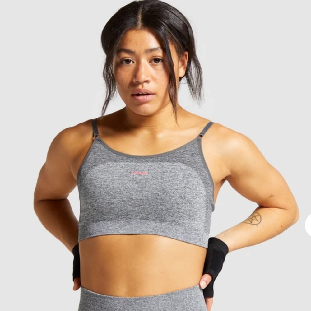 Gymshark Flex Strappy Sports Bra in Charcoal Marl/Pink Size S